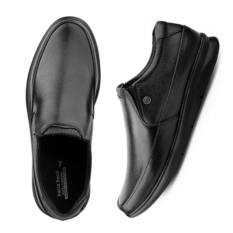 Bacca Bucci Black Leather Office Slip-ons Formal Shoes for Men | Best Price UAE